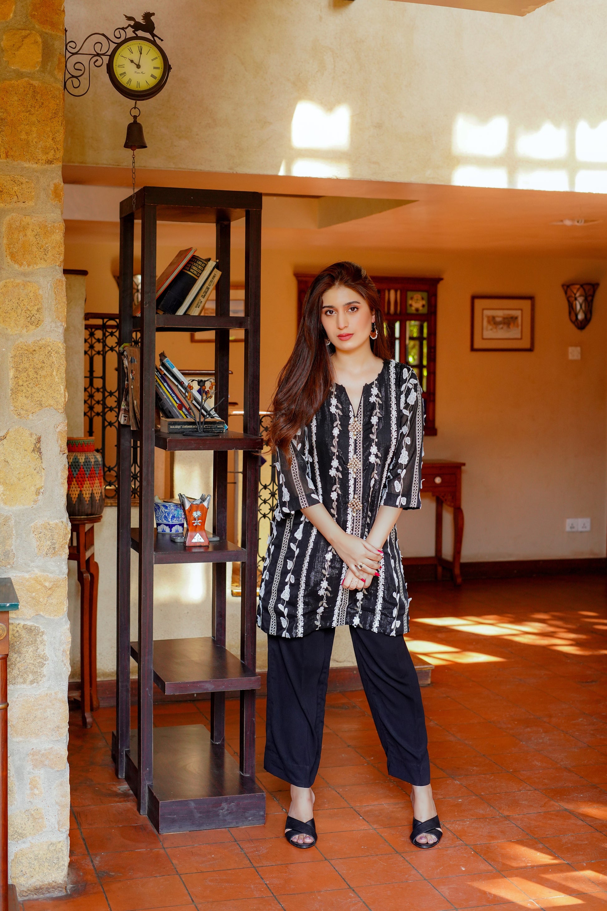 Elegant black embroidered dress for women – stylish and modest outfit with intricate patterns, paired with matching pants. Ideal for casual, formal, and festive occasions. Shop modern and trendy women's clothing online.