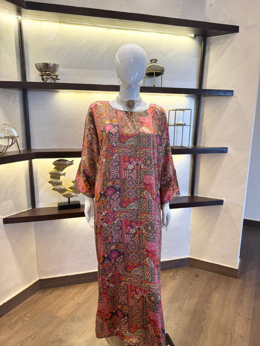 Vibrant Mosaic Silk Kaftan