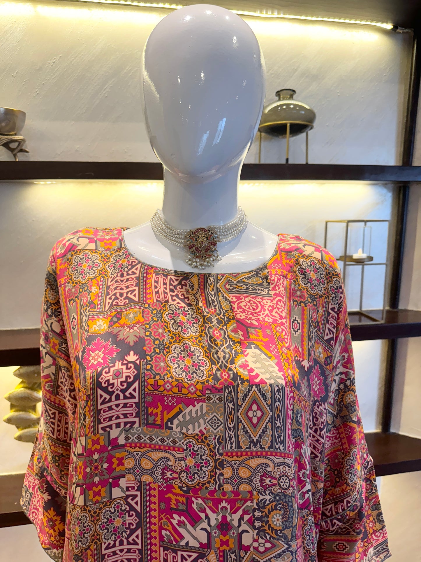 Vibrant Mosaic Silk Kaftan