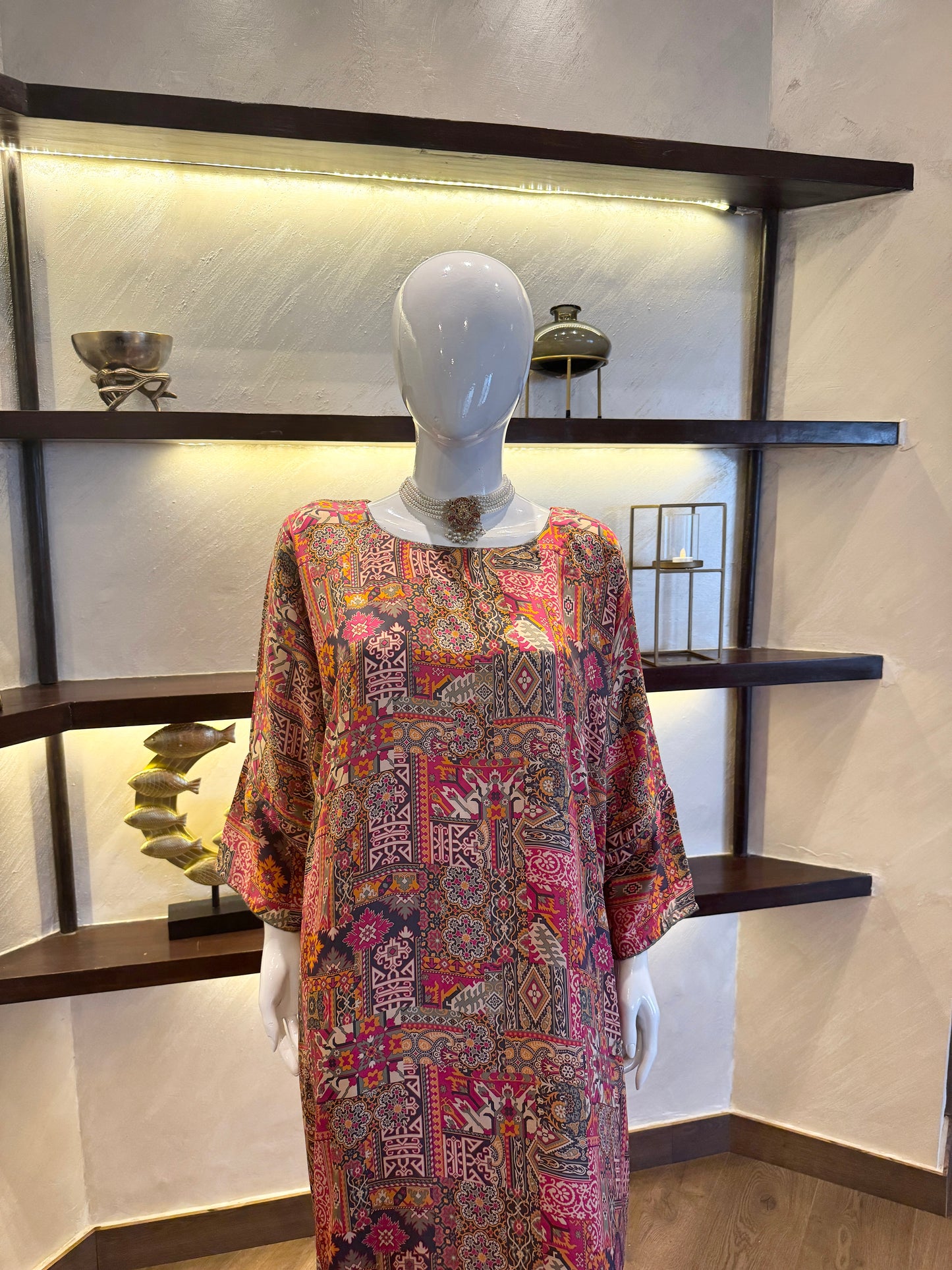 Vibrant Mosaic Silk Kaftan